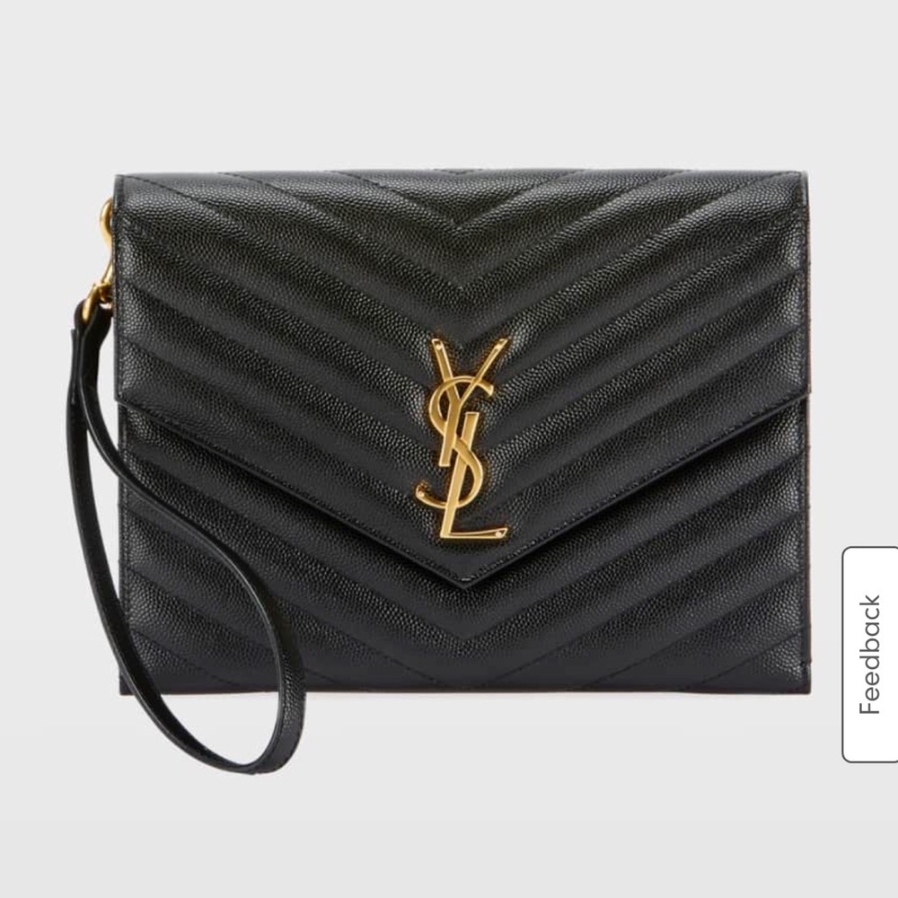 YSL Monogram Flap Clutch Bag in Grained Leather